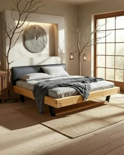 Online Uniqka Bakara - Lit poutre en bois massif d'épicéa et métal noir 160 CM