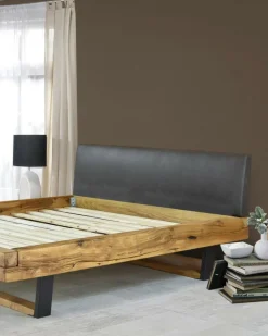 Online Uniqka Bakara - Lit poutre en bois massif d'épicéa et métal noir 160 CM