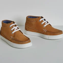 Enfant Cyrillus Baskets bateau montantes en Cuir marron cognac