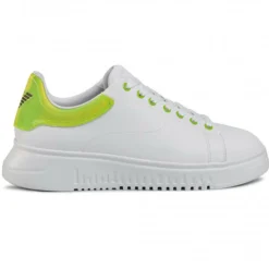 Online EA7 Baskets en Cuir blanc/vert fluo