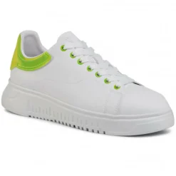 Online EA7 Baskets en Cuir blanc/vert fluo