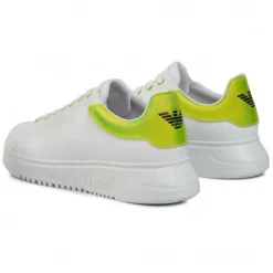 Online EA7 Baskets en Cuir blanc/vert fluo