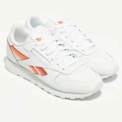 Femme Reebok Baskets en Cuir Cl Lthr Bicolore blanc/orange