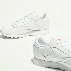 Femme Reebok Baskets en Cuir Cl Lthr Bicolore blanc/orange