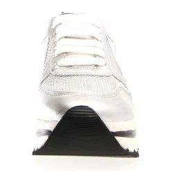 Femme Voile Blanche Baskets en Cuir May argentées - Talon 4 cm