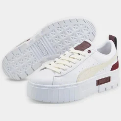 Femme Puma Baskets en Cuir Mayze Luxe blanc/bordeaux