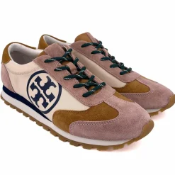 Femme Tory Burch Baskets en Velours de Cuir & Toile Annie crème/camel/rose