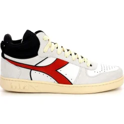 Homme Diadora Baskets en Velours de Cuir Magic B blanc/noir/rouge