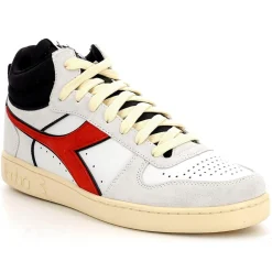 Homme Diadora Baskets en Velours de Cuir Magic B blanc/noir/rouge