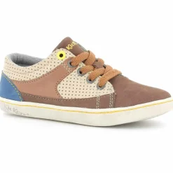 Enfant Kickers Baskets Enfant en Cuir beige foncé/bleu