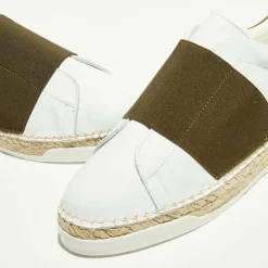 Clearance Canal Saint Martin Baskets espadrilles en Cuir Lancry blanc/kaki foncé
