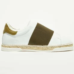 Clearance Canal Saint Martin Baskets espadrilles en Cuir Lancry blanc/kaki foncé
