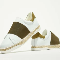Clearance Canal Saint Martin Baskets espadrilles en Cuir Lancry blanc/kaki foncé