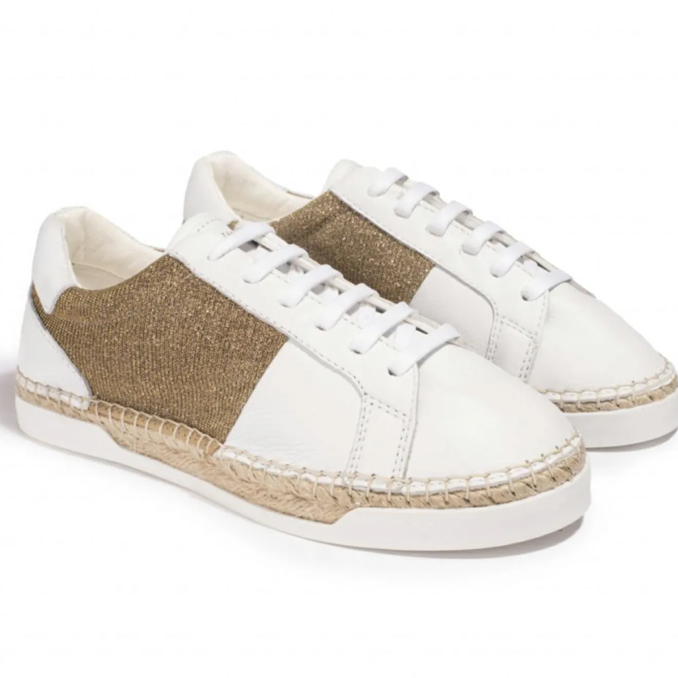 Femme Canal Saint Martin Baskets espadrilles en Cuir & Lurex Louisa blanc/doré