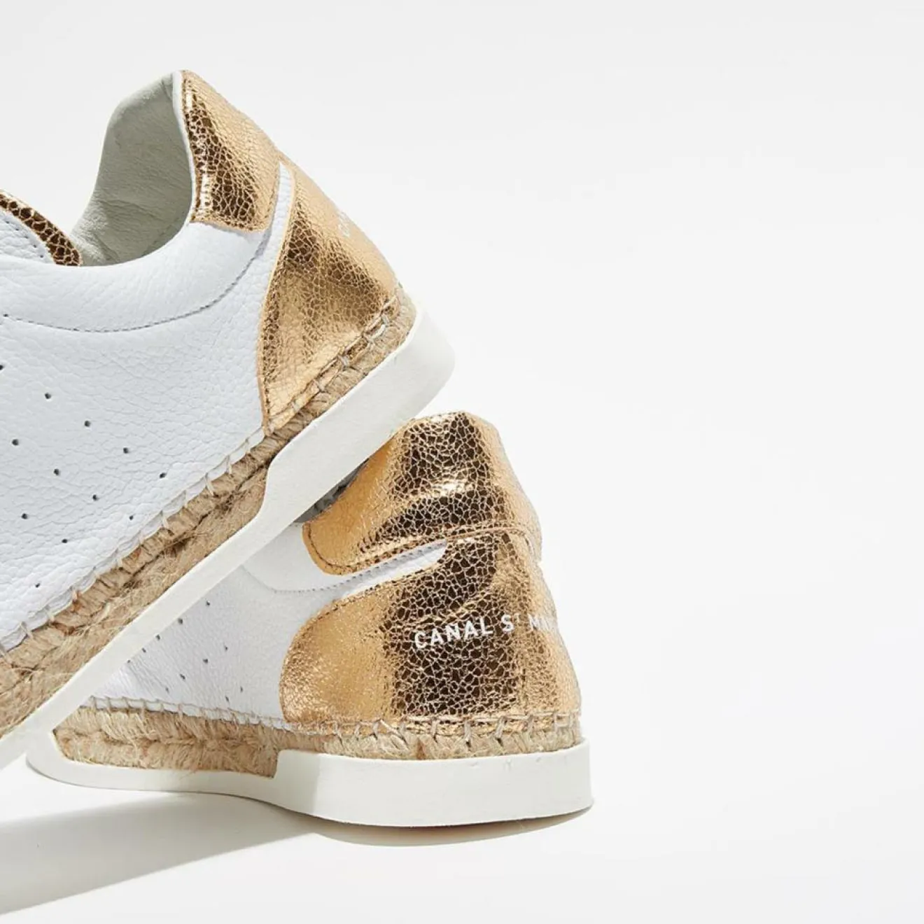 Clearance Canal Saint Martin Baskets espadrilles en Cuir Lancry craquelé blanc/doré