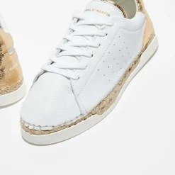 Clearance Canal Saint Martin Baskets espadrilles en Cuir Lancry craquelé blanc/doré