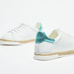 Online Canal Saint Martin Baskets espadrilles en Cuir Lancry Roma blanc/bleu acqua