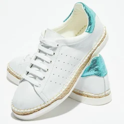 Online Canal Saint Martin Baskets espadrilles en Cuir Lancry Roma blanc/bleu acqua