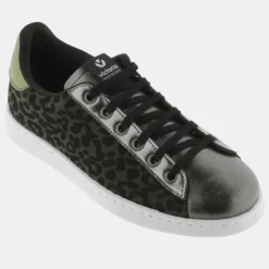 Femme Victoria Baskets Olza imprimé serpent métallisé argenté/kaki