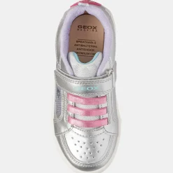 Enfant Geox Baskets Skylin à scratchs métallisé argentées