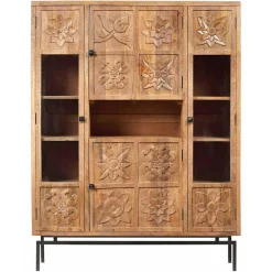 Online Bois & Chiffons Bibliothèque 4 portes manguier sculpture naturel - 12x40x155 cm