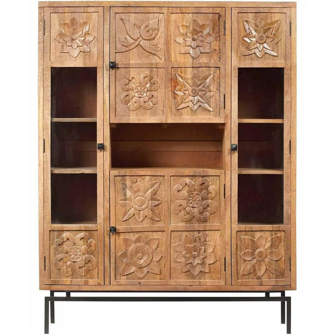 Online Bois & Chiffons Bibliothèque 4 portes manguier sculpture naturel - 12x40x155 cm