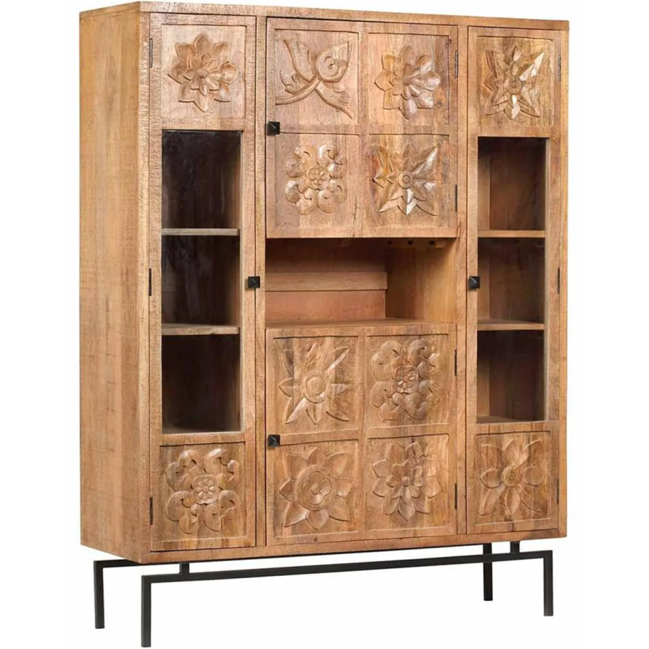 Online Bois & Chiffons Bibliothèque 4 portes manguier sculpture naturel - 12x40x155 cm