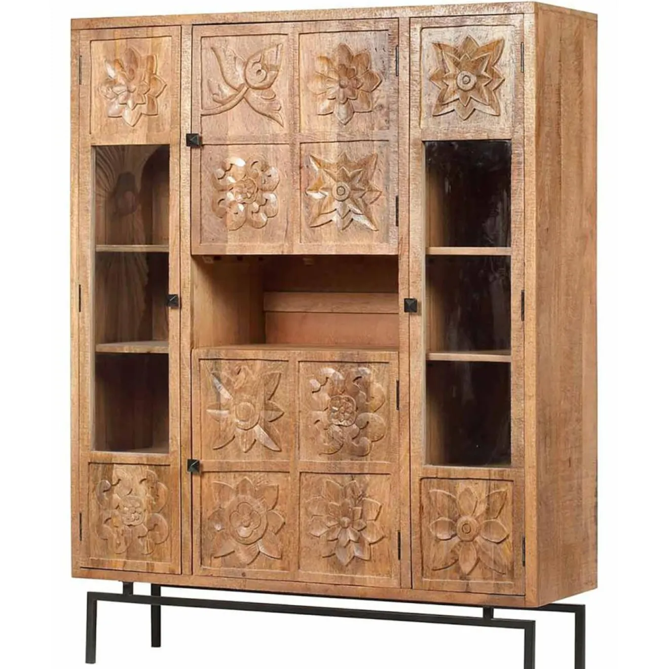 Online Bois & Chiffons Bibliothèque 4 portes manguier sculpture naturel - 12x40x155 cm