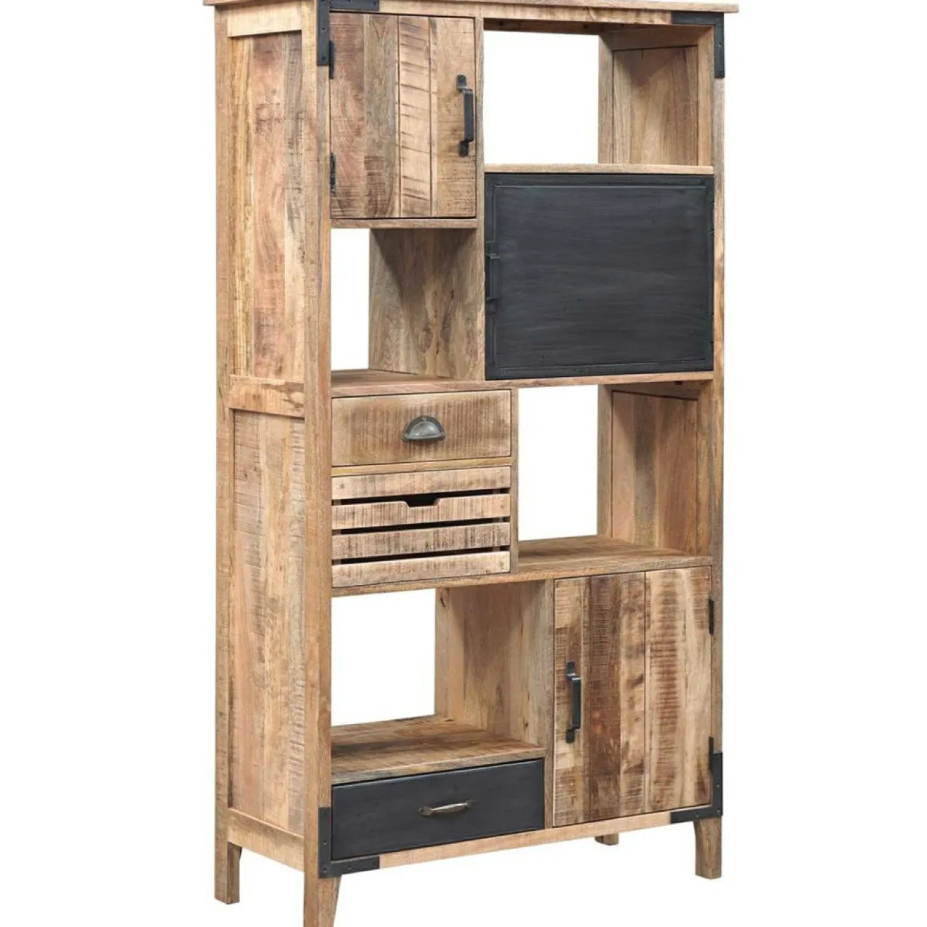 Discount Bois & Chiffons Bibliothèque à tiroirs manguier farm brun/miel - 95x40x170 cm