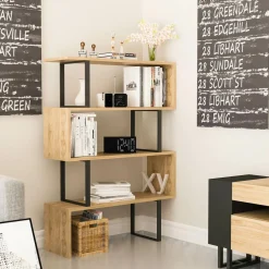 Wooden Art Bibliothèque Adriana chêne/noir - 91.5x124.5x29.5 cm