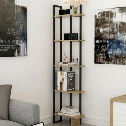 Wooden Art Bibliothèque Alice chêne/noir - 45x180x22 cm