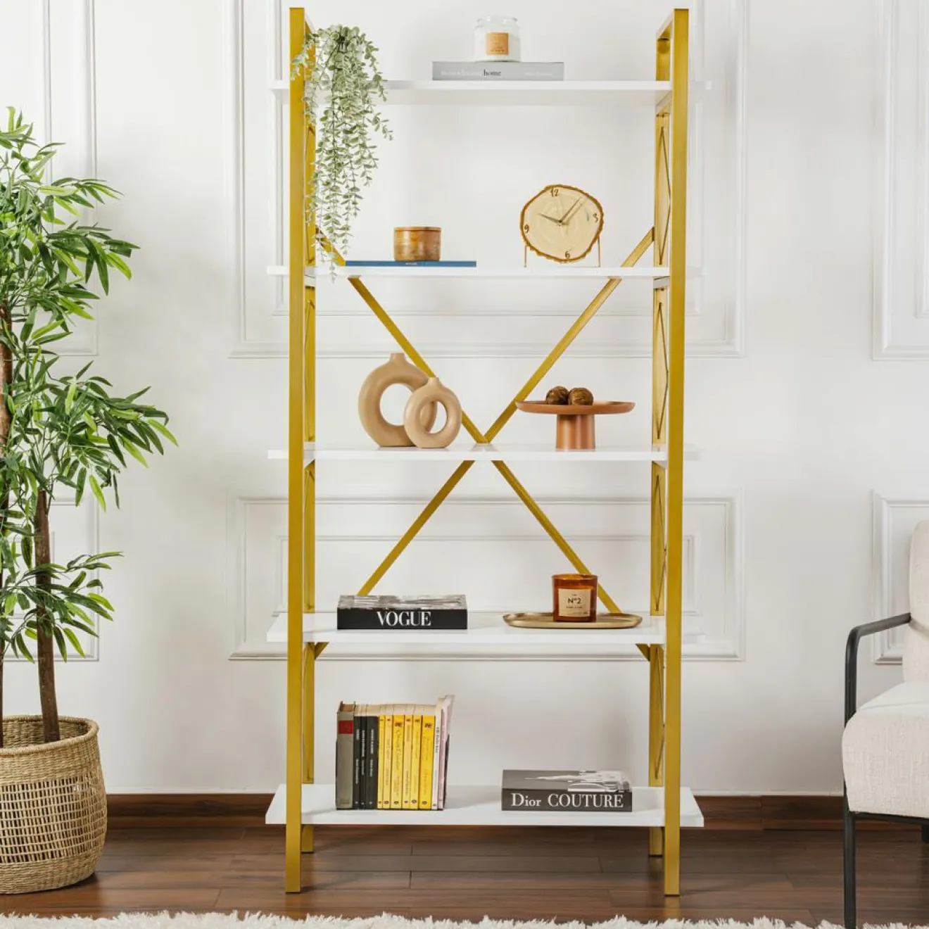 Sale Homitis Bibliothèque Elysian blanc/doré - 180x90x33.5 cm