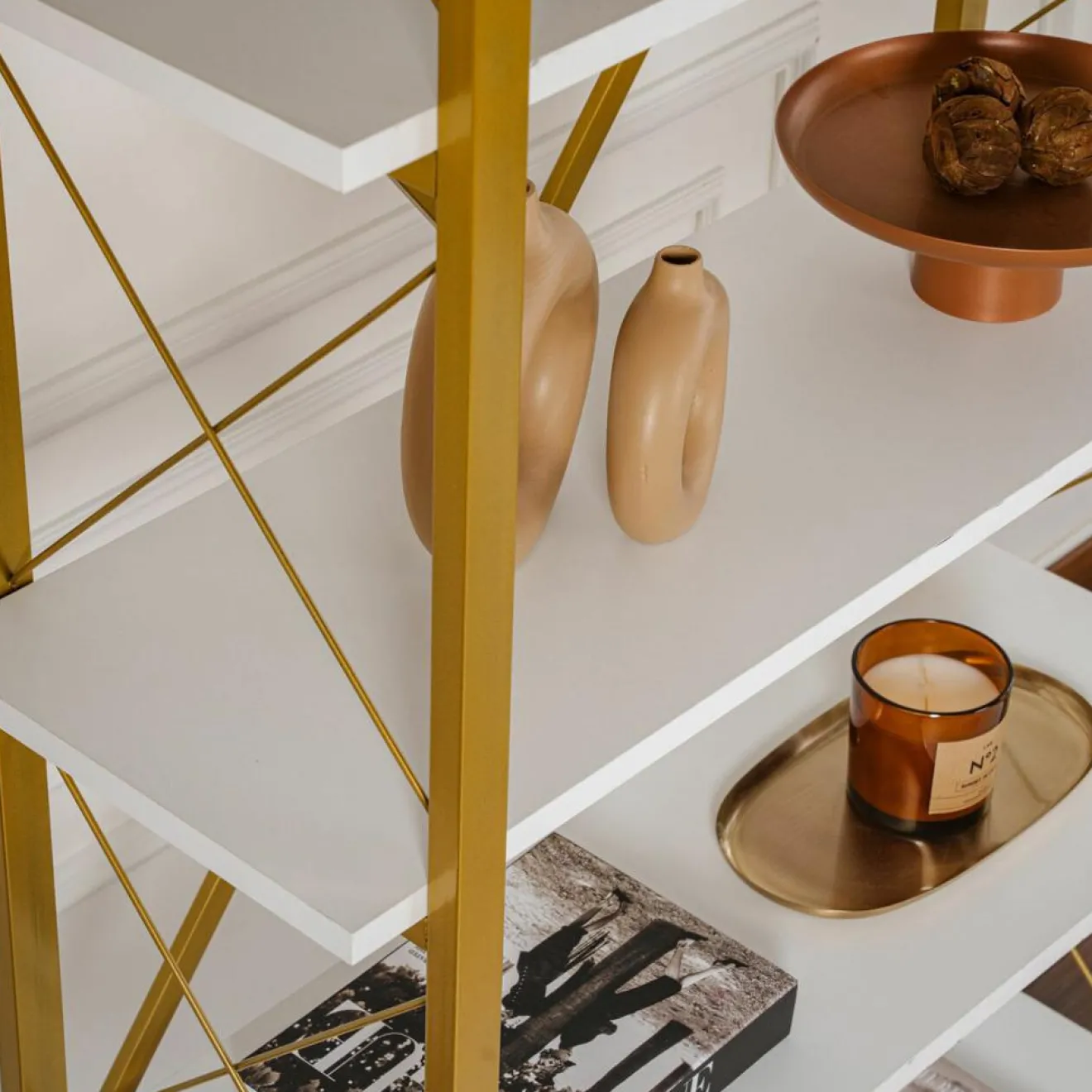 Sale Homitis Bibliothèque Elysian blanc/doré - 180x90x33.5 cm