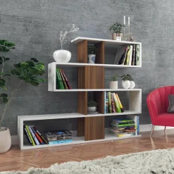 Wooden Art Bibliothèque Karlin blanc/marron - 120x109x20 cm