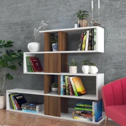 Wooden Art Bibliothèque Karlin blanc/marron - 120x109x20 cm