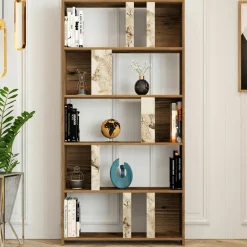 Homitis Bibliothèque Lima noyer/blanc - 90x180x20 cm