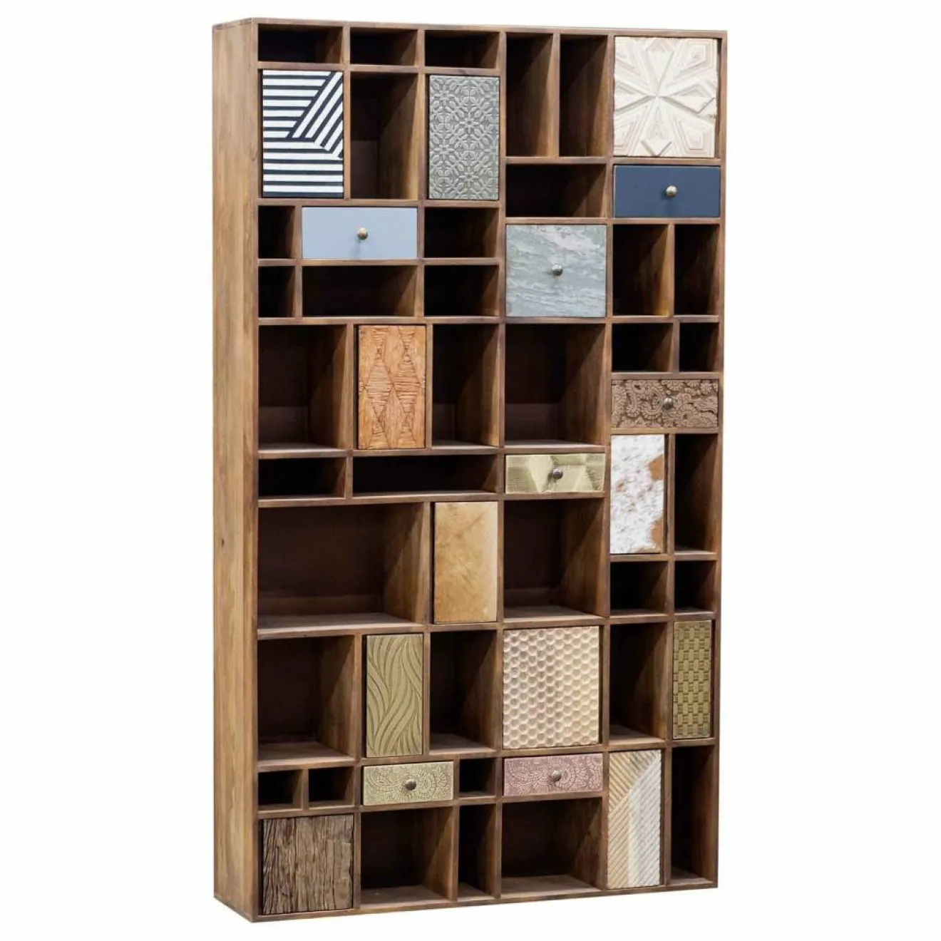 Bois & Chiffons Bibliothèque multi-matériaux peau de vache bois sculpté Naturel - 115x30x200 cm