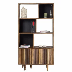 Discount Bois & Chiffons Bibliothèque ouverte 2 portes Manguier Ramon Naturel - 90x40x175 cm