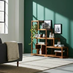 Bois & Chiffons Bibliothèque ouverte escalier Acacia Dharma II Marron - 124x44x120 cm