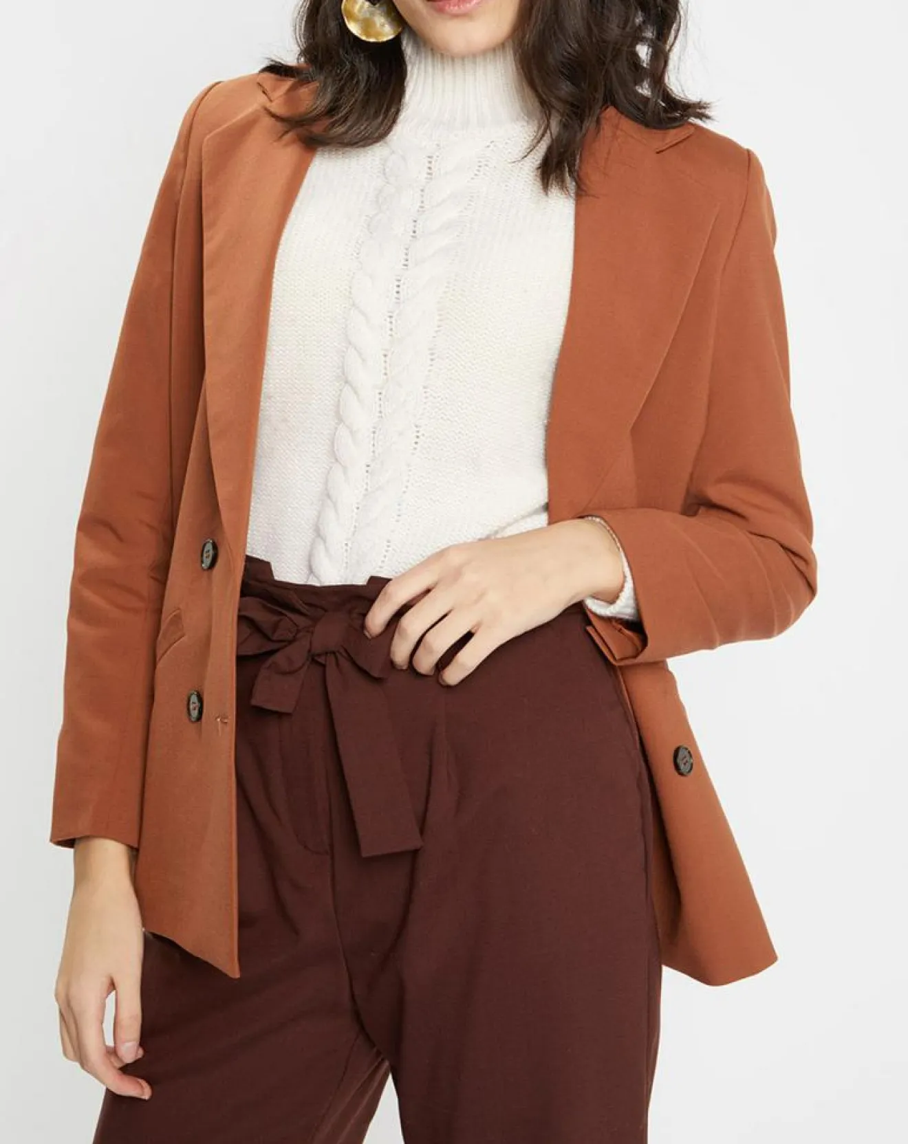 Femme Galeries Lafayette Blazer croisé en Laine mélangée Celeste marron
