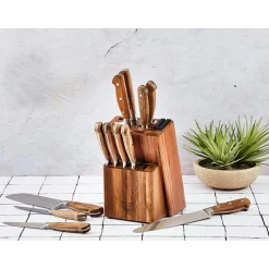 New Bjorn Bloc avec couteaux de cuisine et couteaux à steak Jakob Loviisa bois mat - 14 pièces