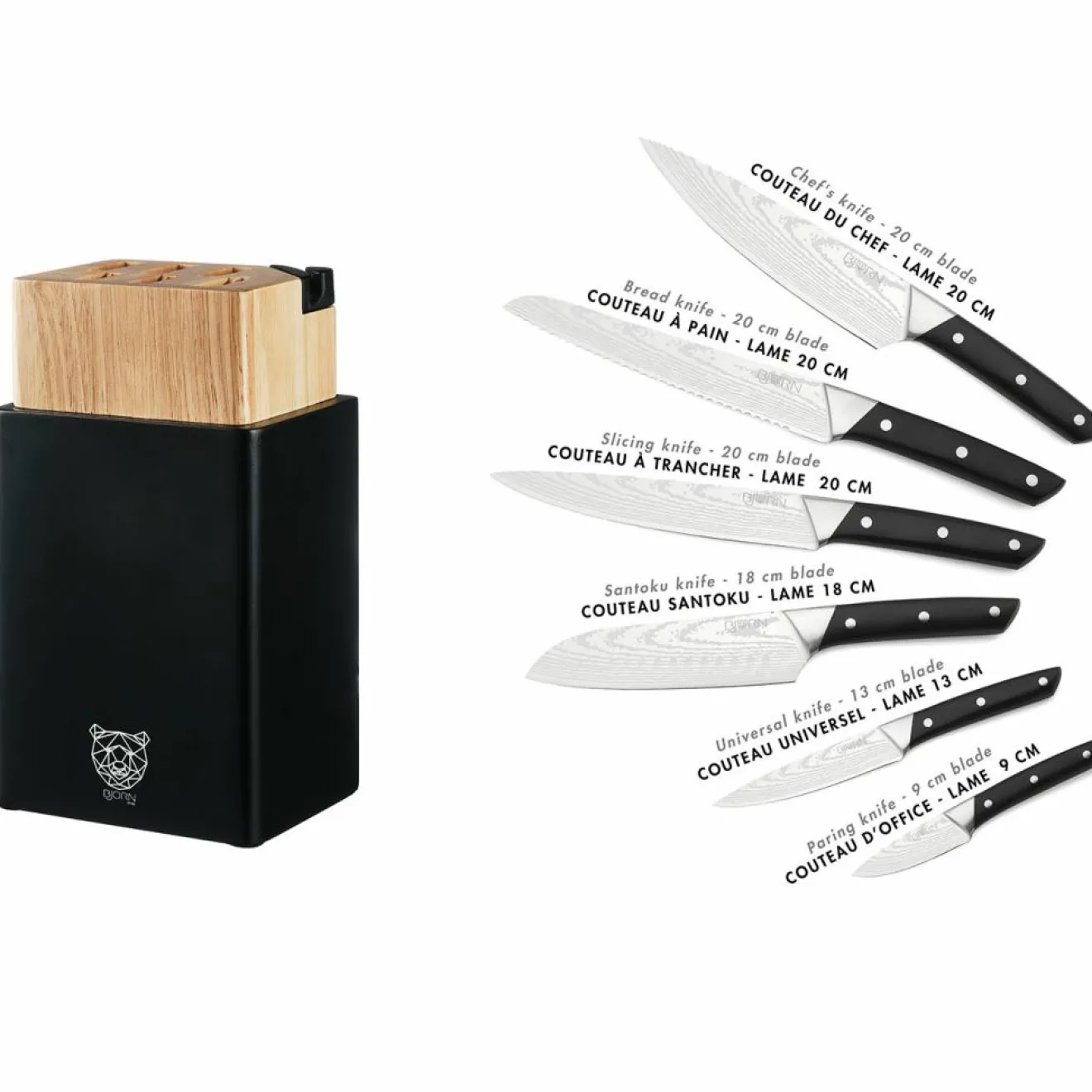 Bjorn Bloc avec couteaux de cuisine Erling Porvoo - 8 pièces