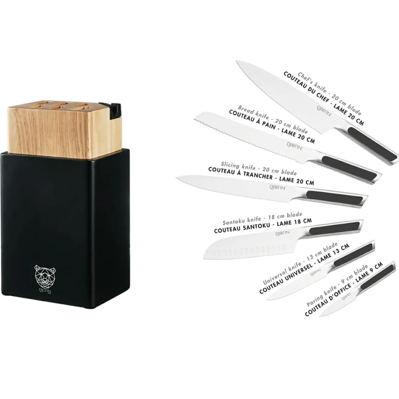 Best Bjorn Bloc avec couteaux de cuisine Loki Porvoo inox mat - 8 pièces