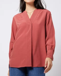 Femme Esprit Blouse à encolure en V lenzing™ ecovero™ rouge terracotta
