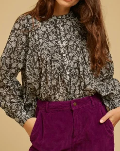 Discount Chloé Stora Blouse ample Alba en Voile de Coton imprimée noire