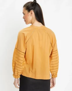Femme Galeries Lafayette Blouse ample en Coton Ramos broderie jaune foncé