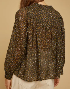 Clearance Chloé Stora Blouse ample en Voile de coton Alba imprimée noire