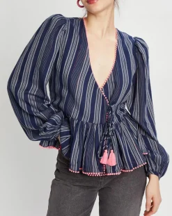 Femme Manoush Blouse cache-coeur Ibiza à rayures marine