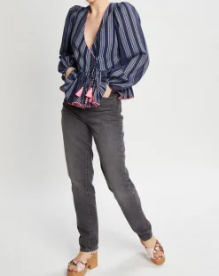 Femme Manoush Blouse cache-coeur Ibiza à rayures marine