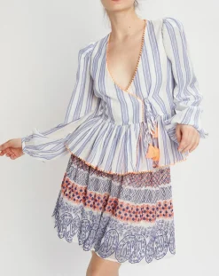 Femme Manoush Blouse cache-coeur Ibiza écru/bleu